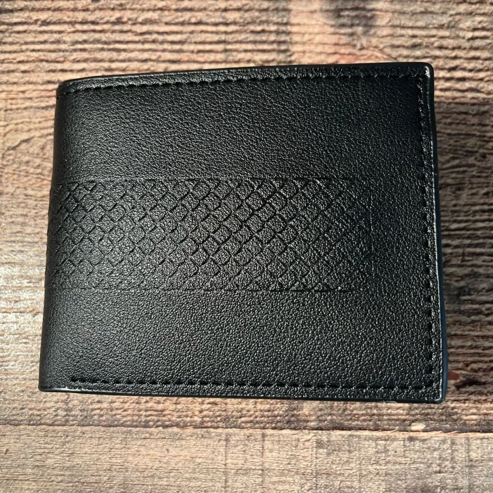 Men’s Bi-Fold Faux Leather Wallet- Diamond Plaque Pattern